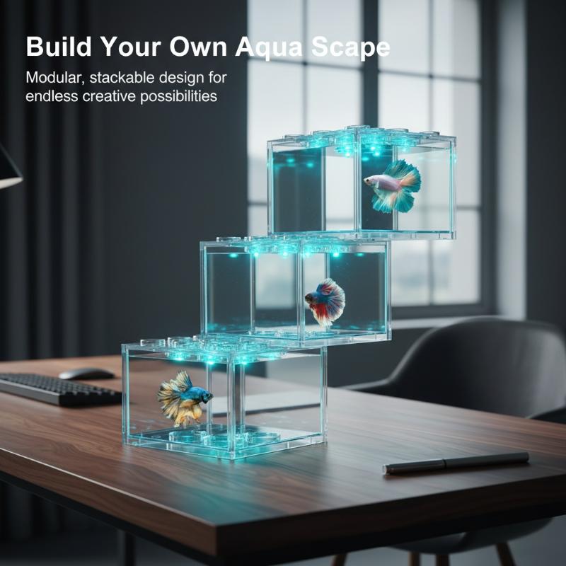 Live Fish Aquarium - Mini Acquario in Acrilico Impilabile, Contenitore